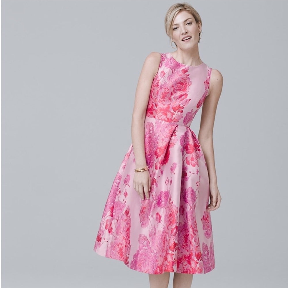 WHBM- Pink Floral Sleeveless Fit And Flare Dress